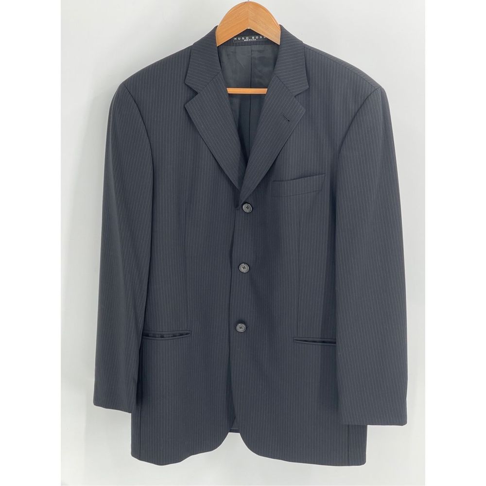 Hugo Boss Blazer Sport Coat Men's Size 40 S‎ Black Striped Super 100 Wool